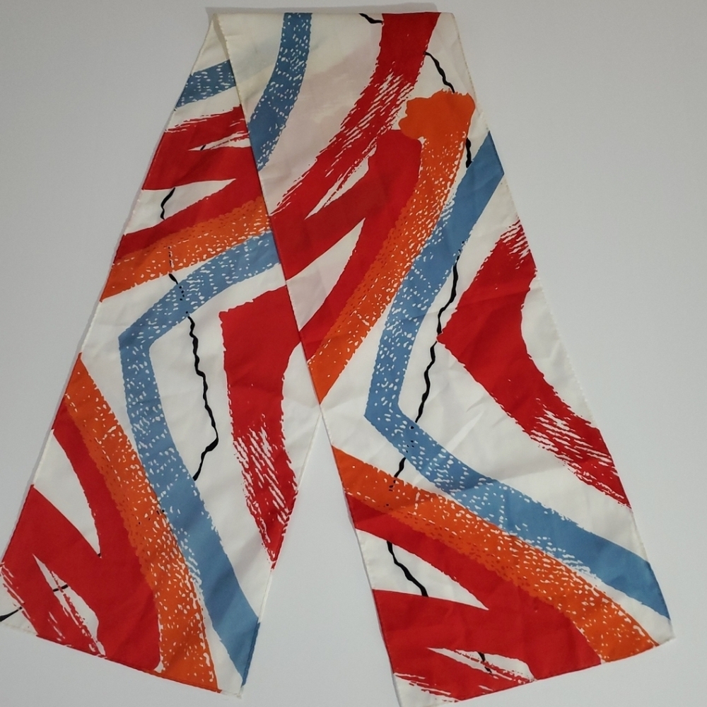 80's Vintage Scarf AVON Abstract Geometric Hair Neck 9 X 53” RECTANGLE